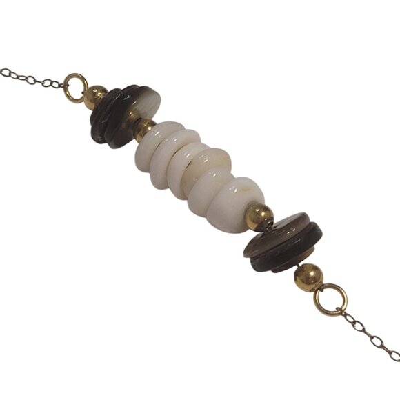 Eclectic Bohemian Minimalist Shell Bead Necklace Gold Chain - Picture 2 of 6